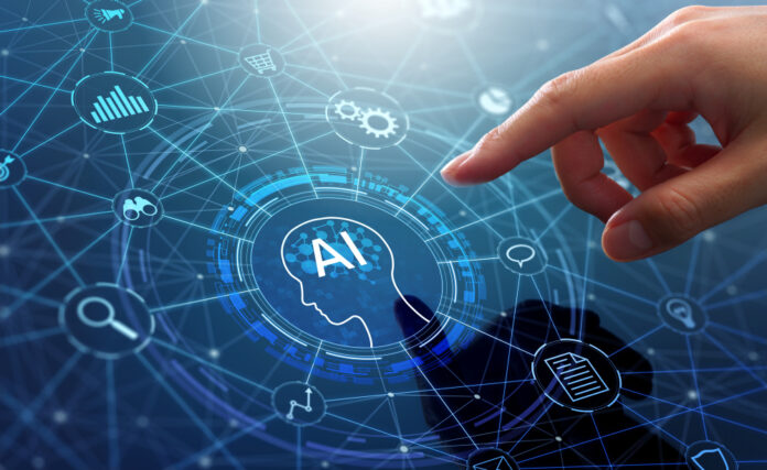 AI agent and generative artificial intelligence. Robotic processes automation and data analysis. Businessman touching head and AI icon on application network system. Robotic processes automation and data analysis. Businessman touching head and AI icon on application network system.